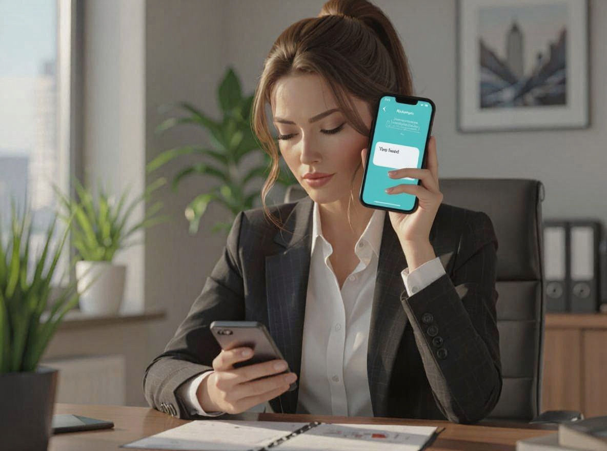 Businesswoman Focused on Ringing Phone in 3D Style