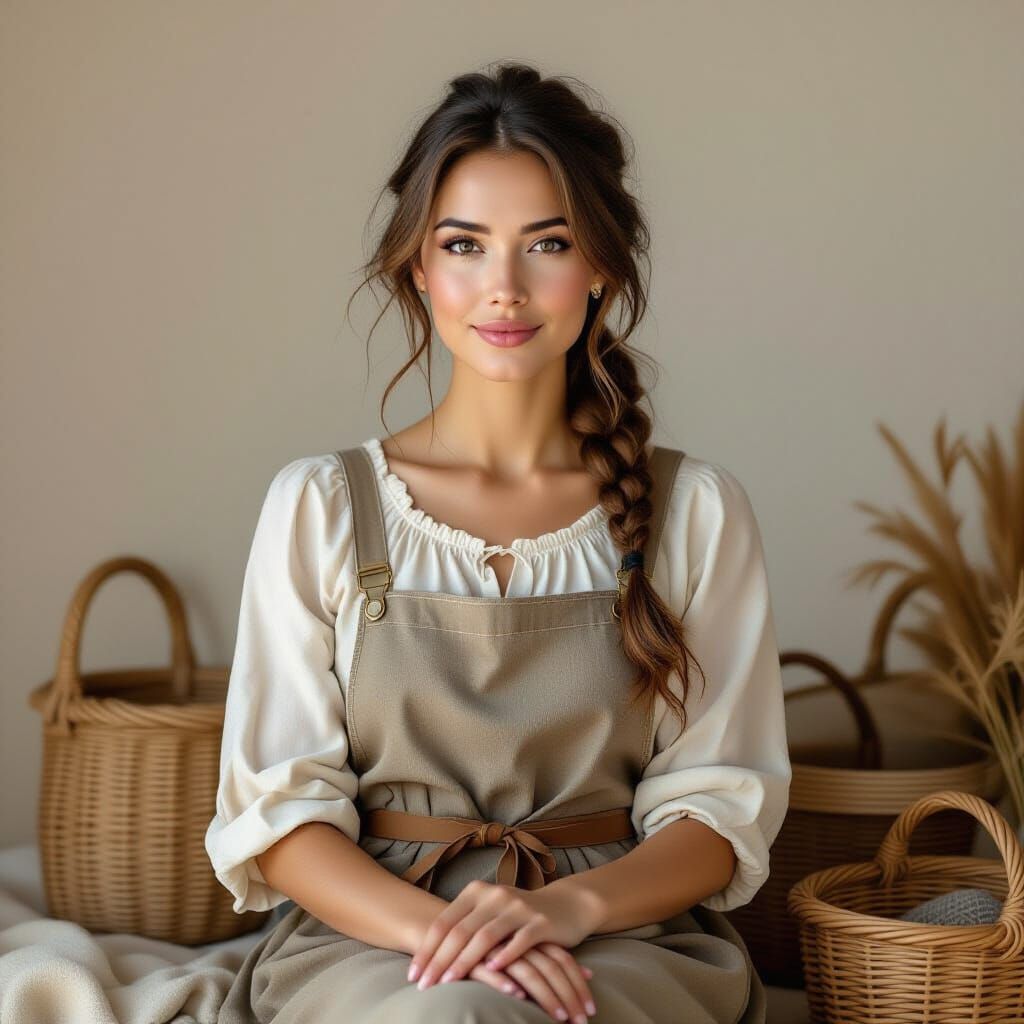 Woman Surrounded by Gifts in Hyperrealistic Style