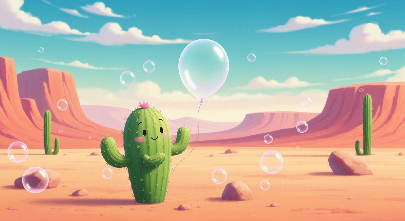 Cactus Woos Balloon in Whimsical Desert