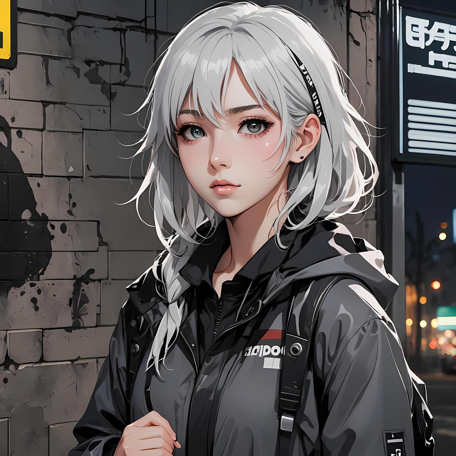 Emotionless Girl with White Hair in Manga Style