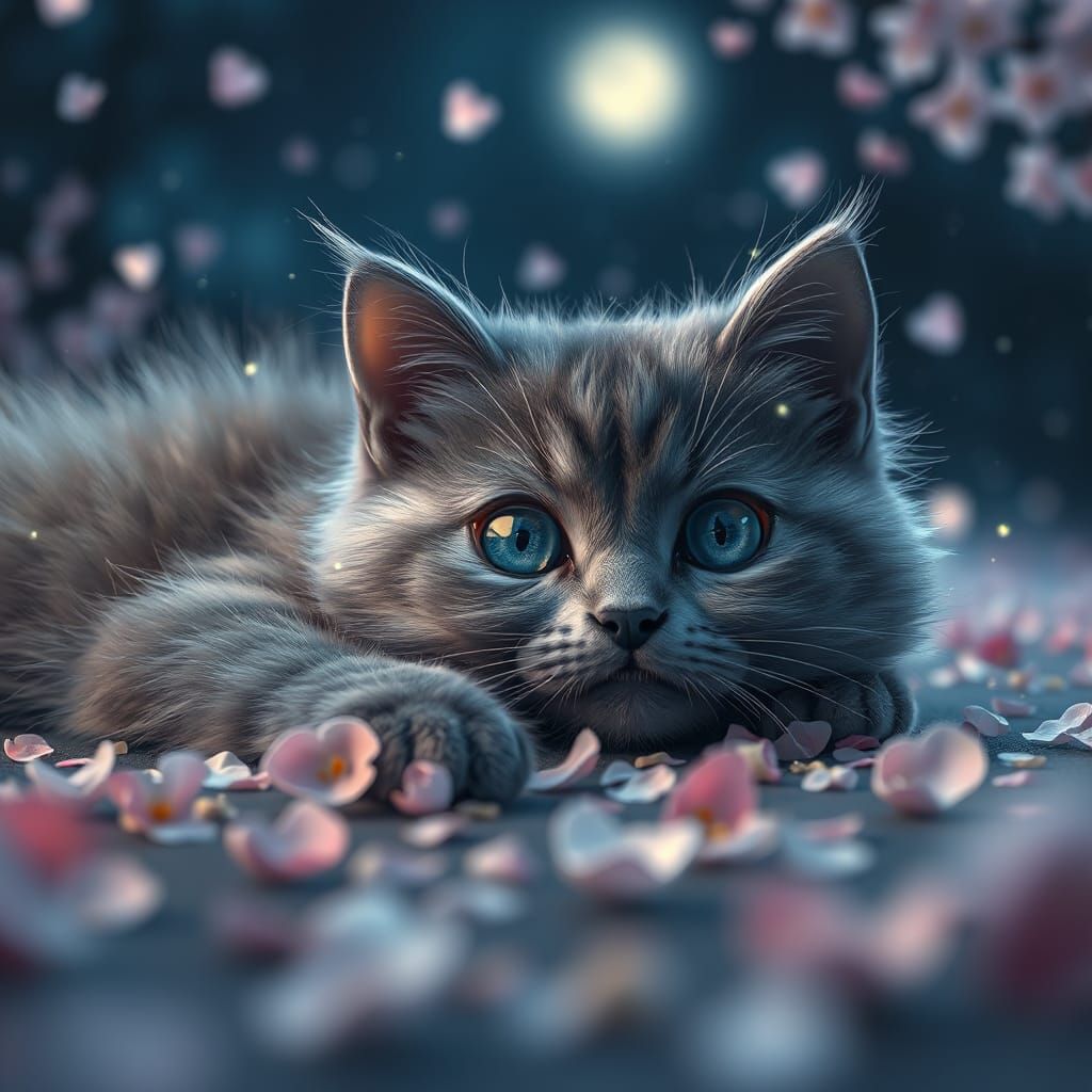 Hyper-Realistic Grey Cat with Blue Eyes