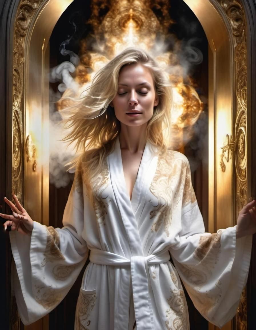 Radiant Woman in Trance: Watercolor Fractal Art