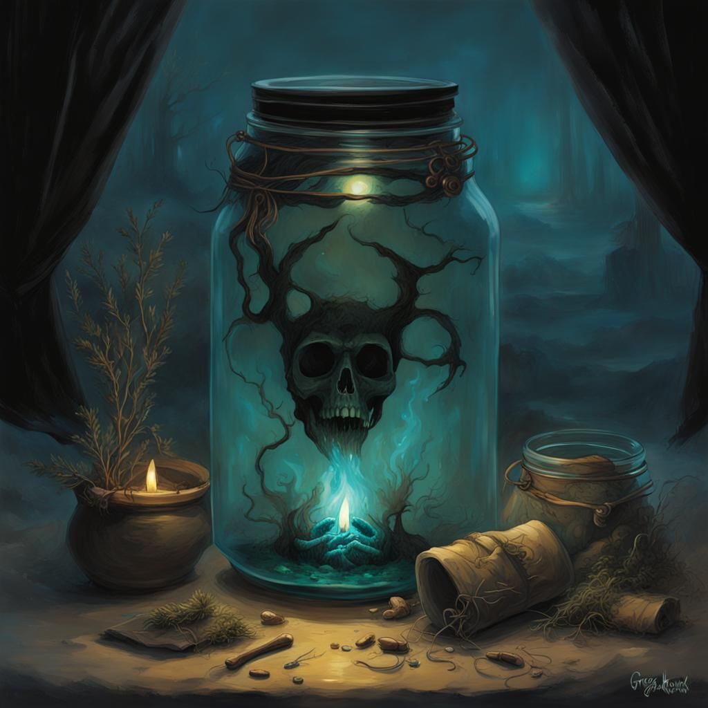 Sinister Bioluminescent Witch's Hex Jar