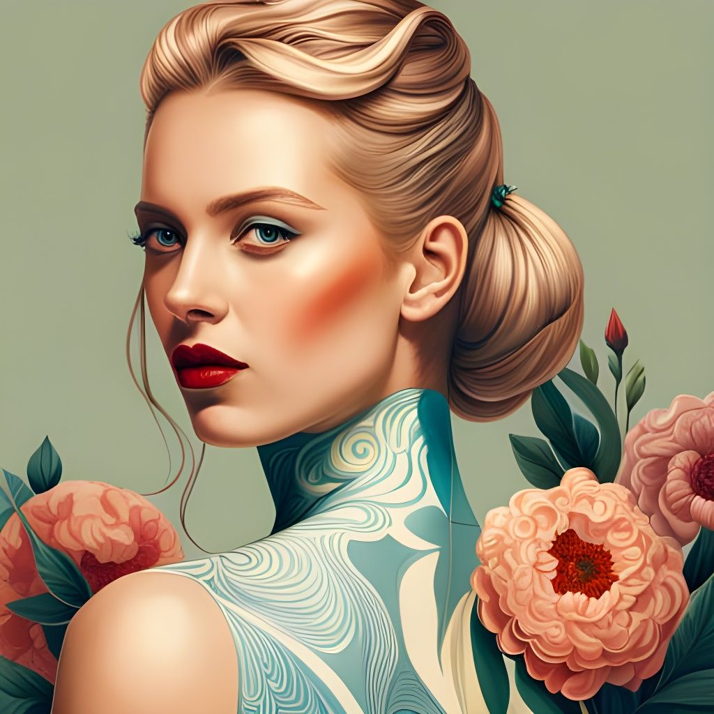 Detailed Portrait of Woman with Flowers in 8K