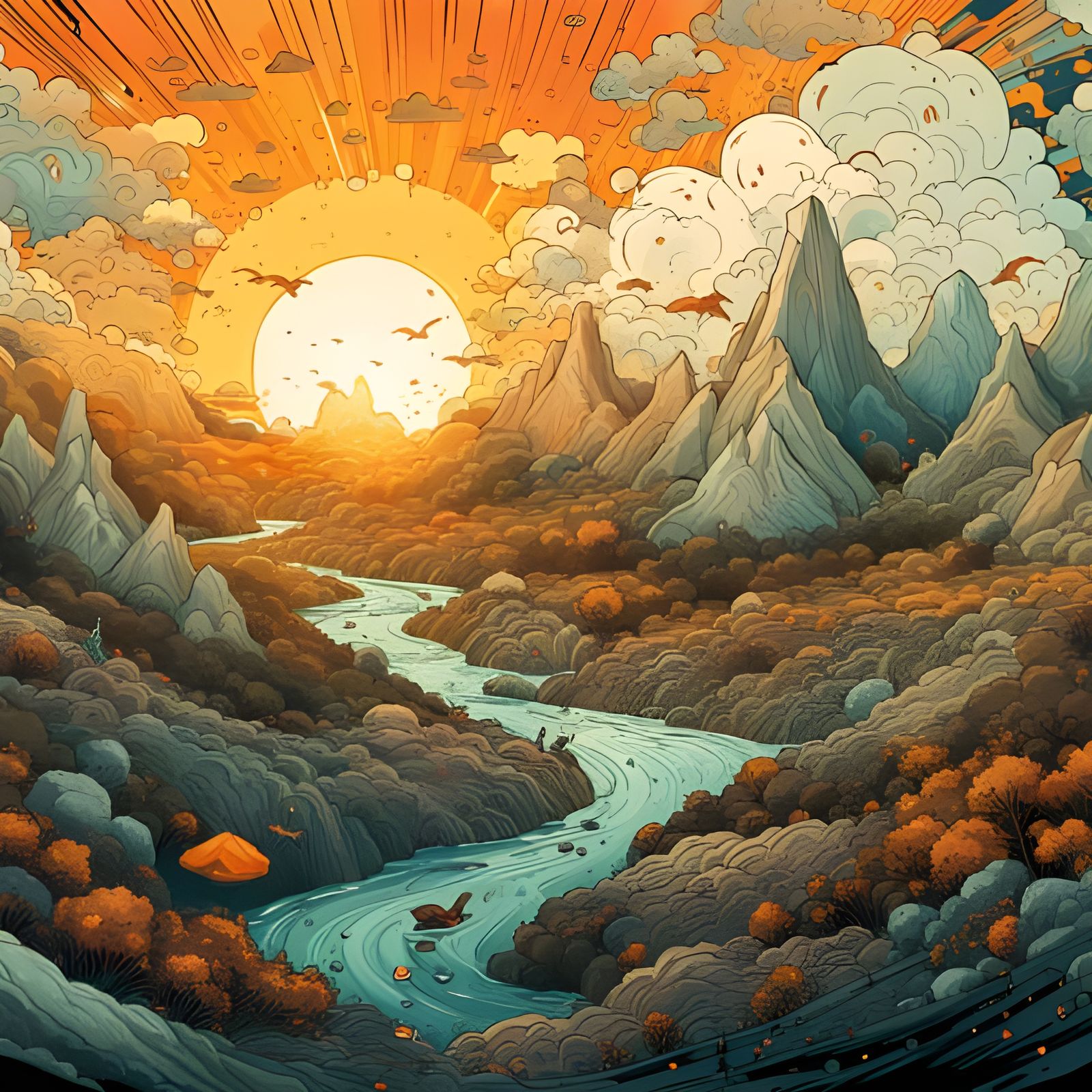 Vibrant Sunrise Landscape Generated by AI