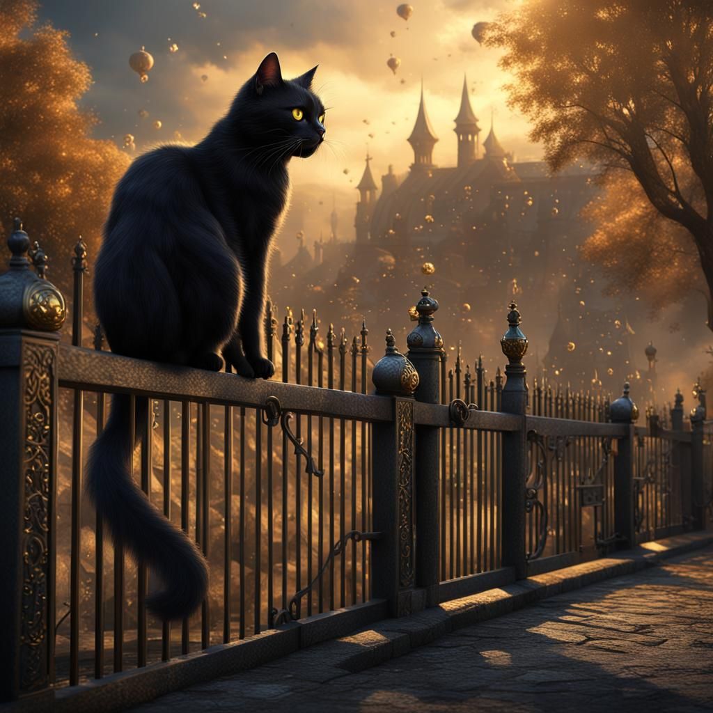 Black Cat with Gold Eyes Digital Painting