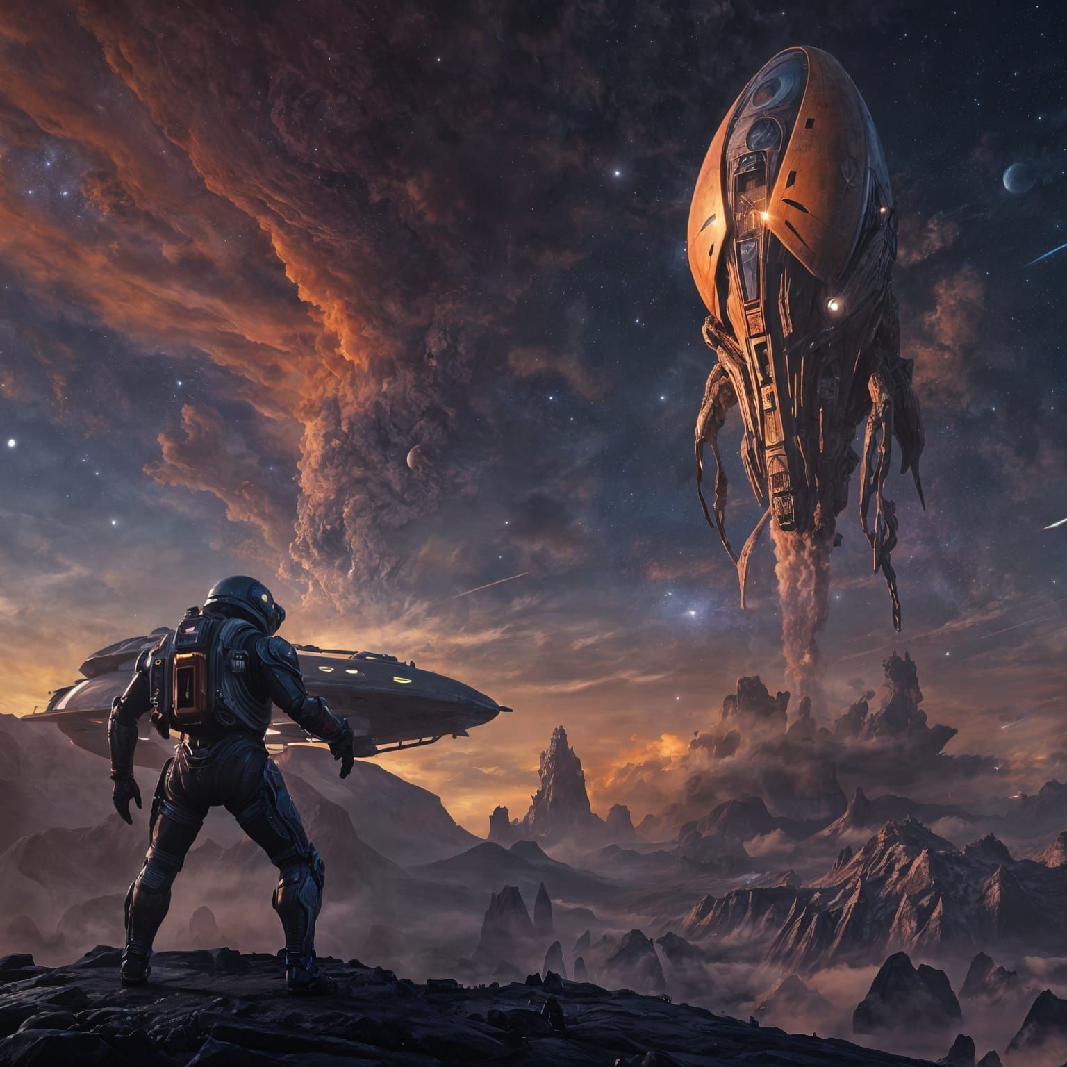 Alien Man and Spacecraft Matte Painting
