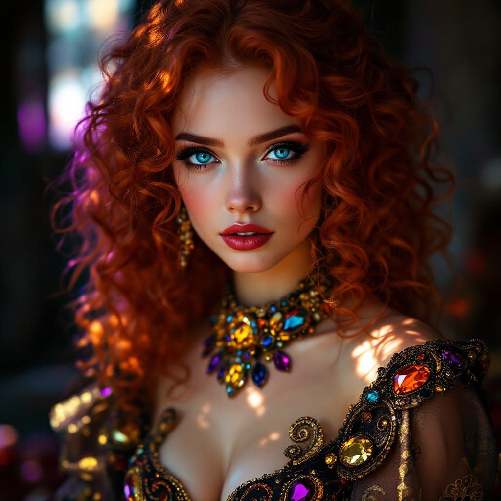 Vibrant Portrait of Woman with Red Hair in Digital Art Style