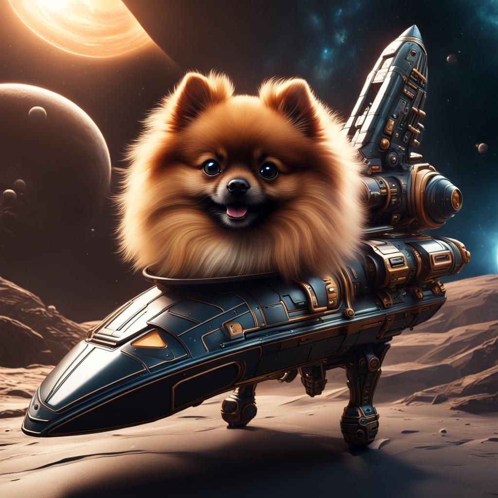 Pomeranian in Spaceship: Detailed Matte Painting