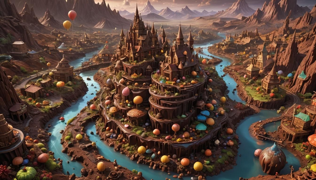 Chocolate Food Worlds in a Detailed Digital Painting