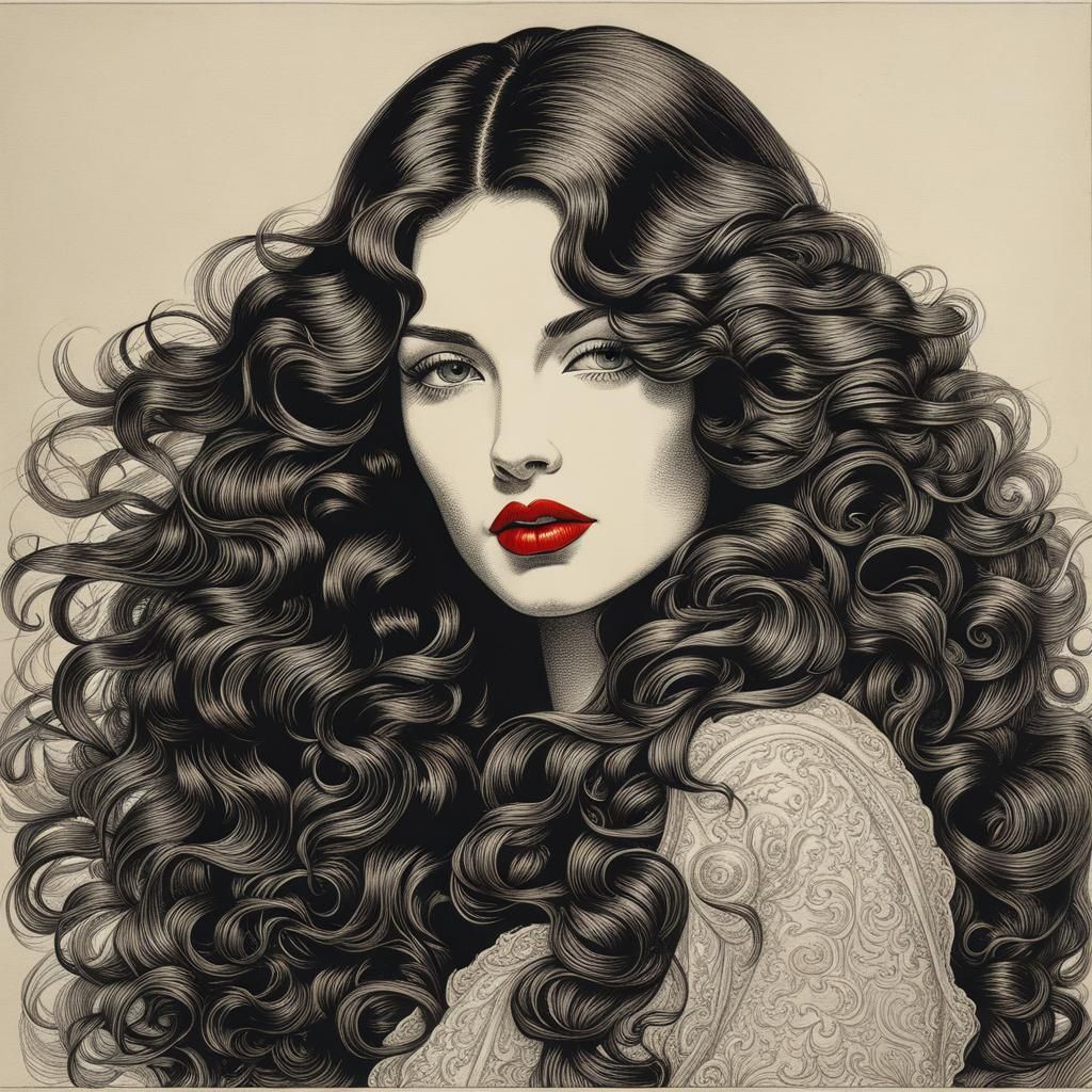 Brunette Beauty in Fra Lippo Lippi Etching Style