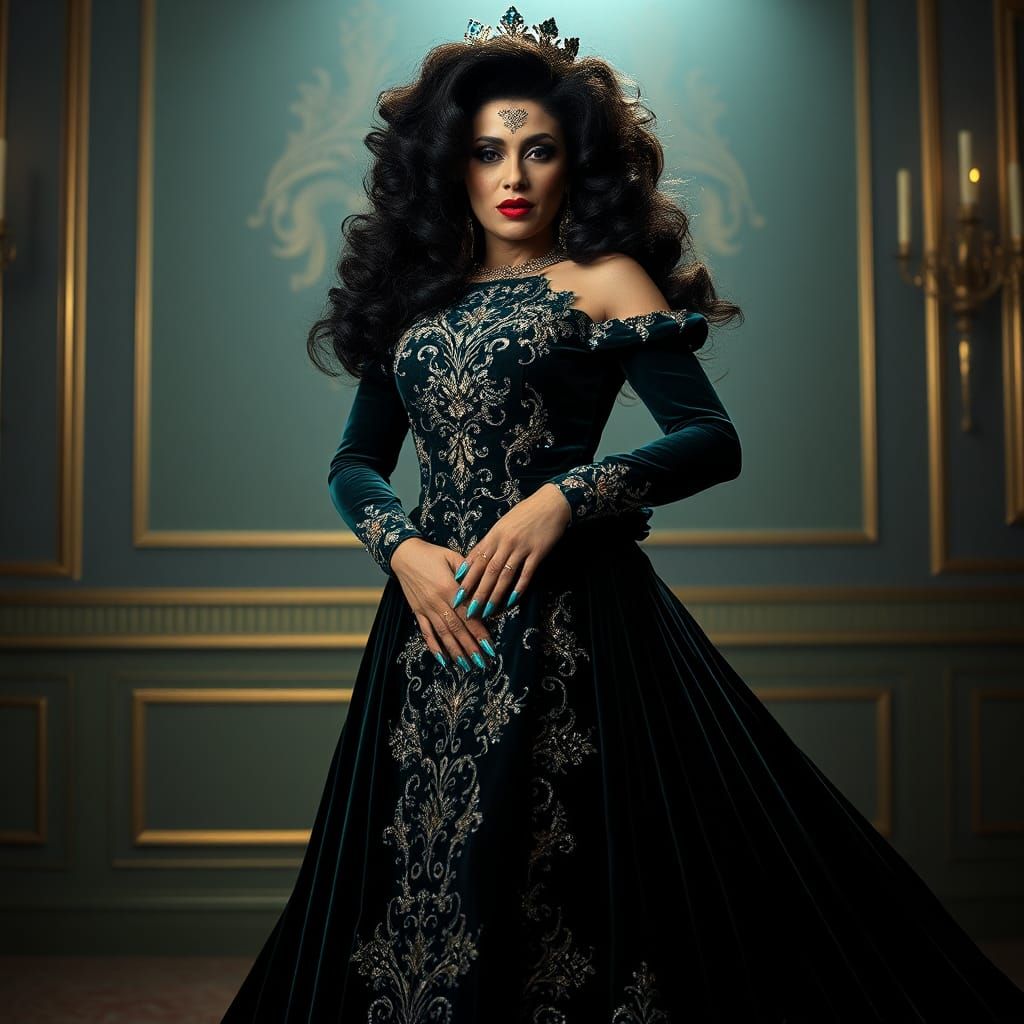 Glamorous Drag Queen in Teal Velvet Gown