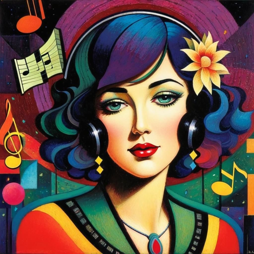 Art Deco Portrait with Cubist and Surreal Elements