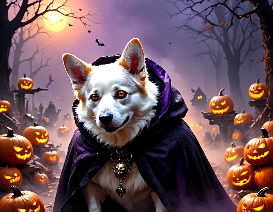 Spooky Vampire Corgi in Dark Fantasy Style
