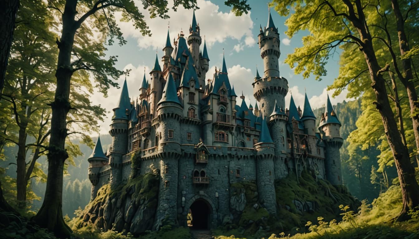 Fairytale Castle in Enchanted Forest: Cinematic Still