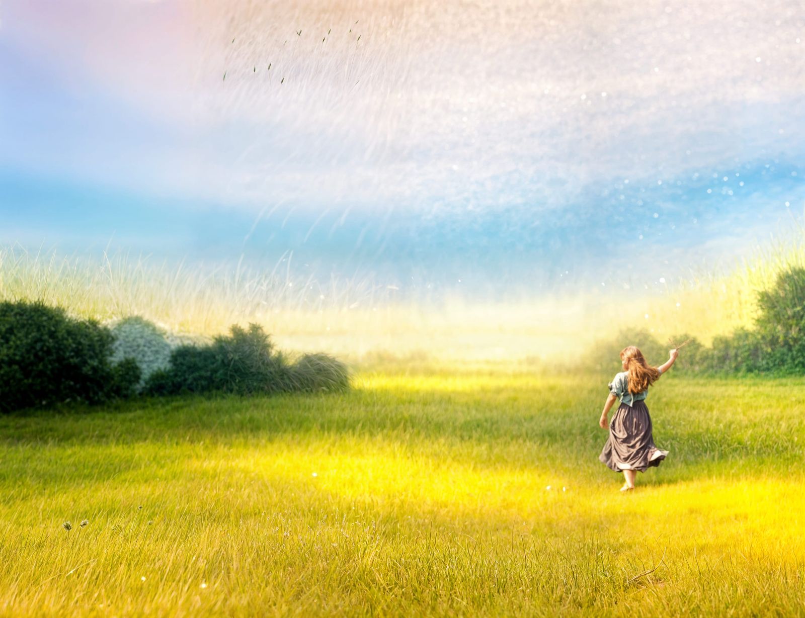 And wherever her airy footstep trod, 
Her trailing hair from the grassy sod