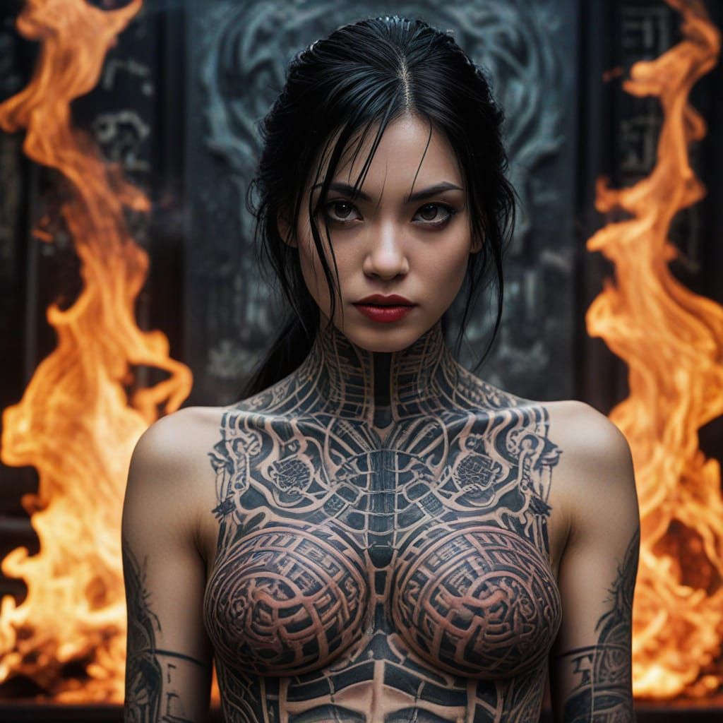 Ethereal Japanese Warrior Rises from Ashes