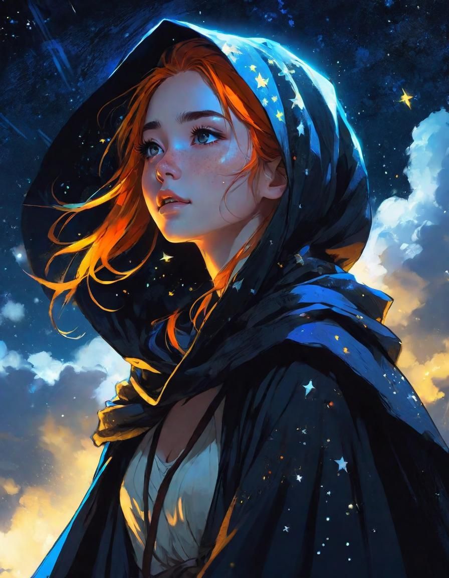 Anime Girl in Starry Night Sky, Disney Style