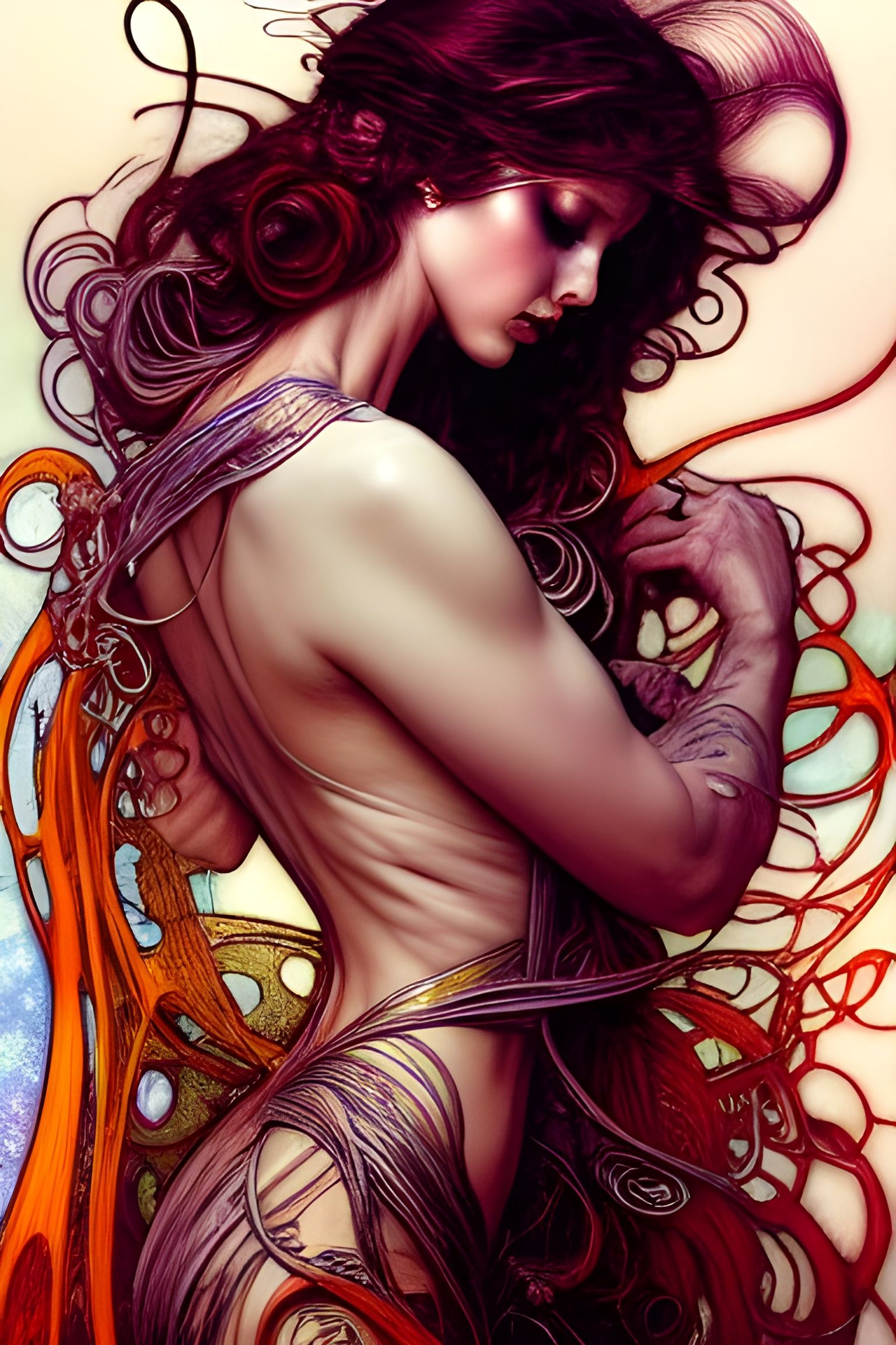 Sensual Figure in Surrealist, Hyperdetailed Style
