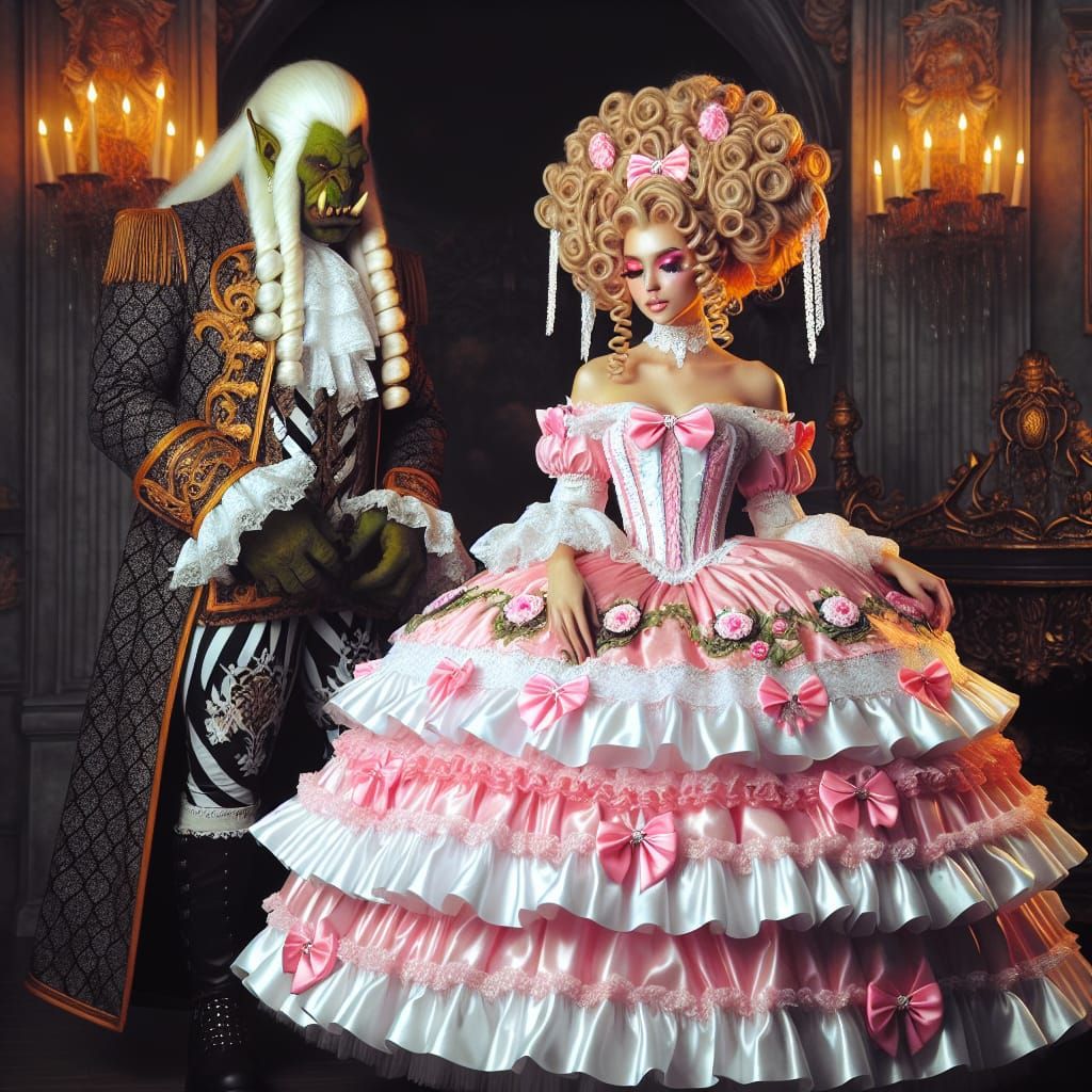 Orc King and South Asian Maid in Gothic Setting