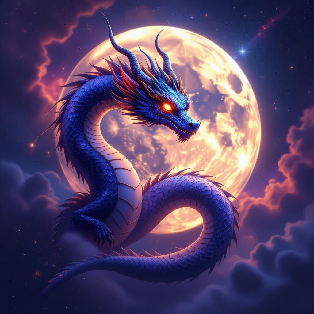Celestial Dragon Around Crystalline Moon
