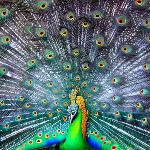 Intricate Peacock Feathers in Vibrant Cel-Shaded Style