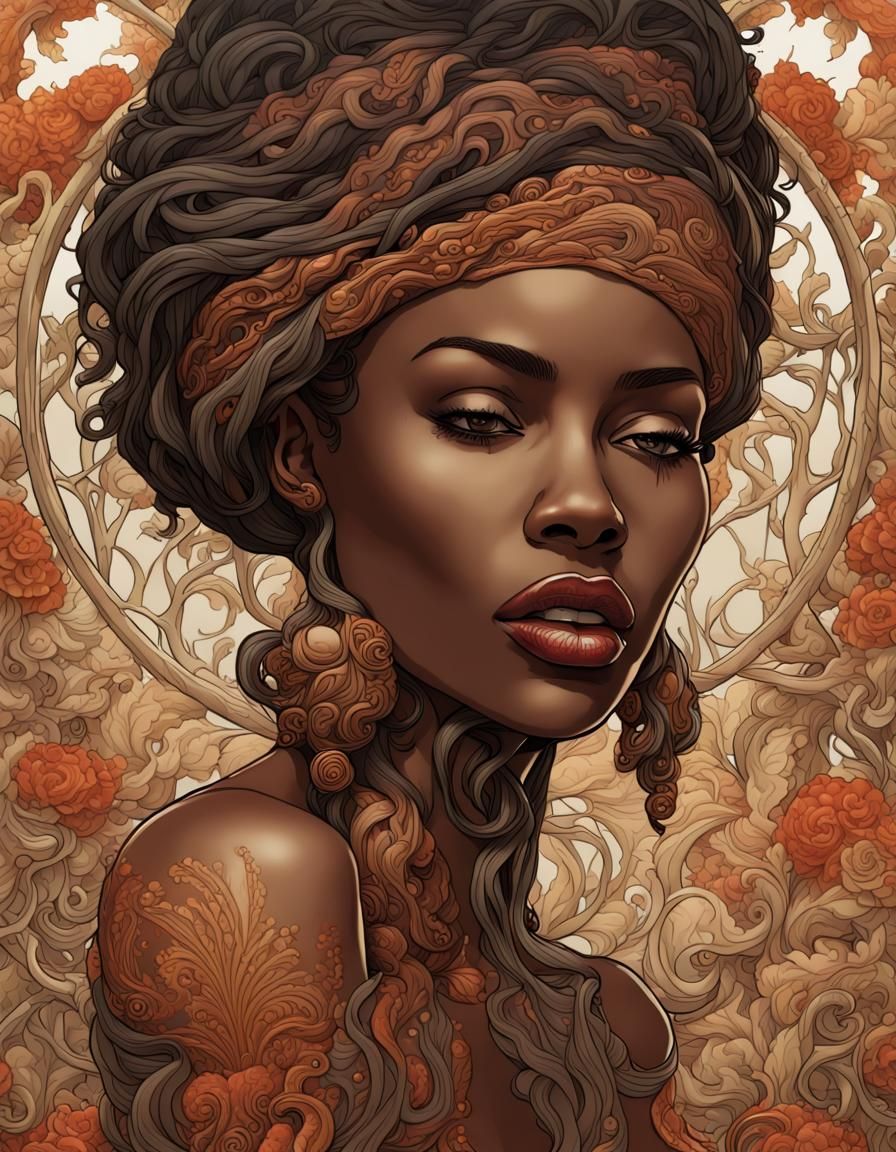 Passionate African American Woman in Art Nouveau Style