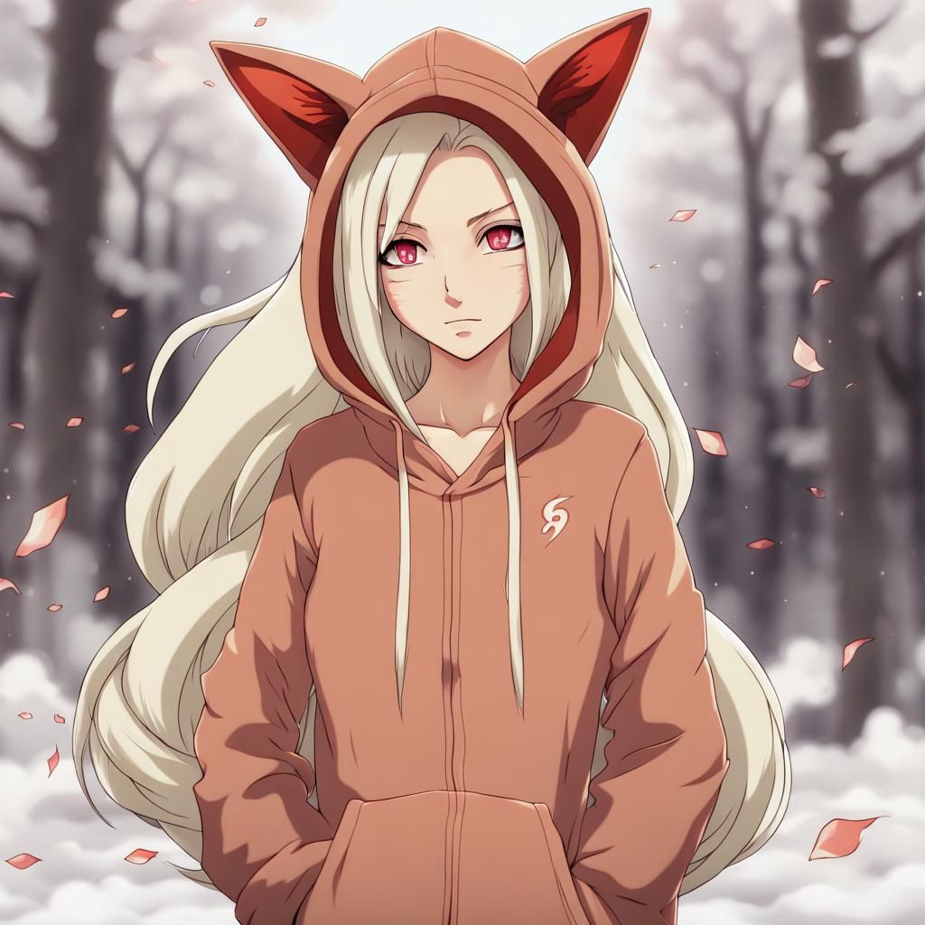 Anime Girl in Ninetales Hoodie Digital Art