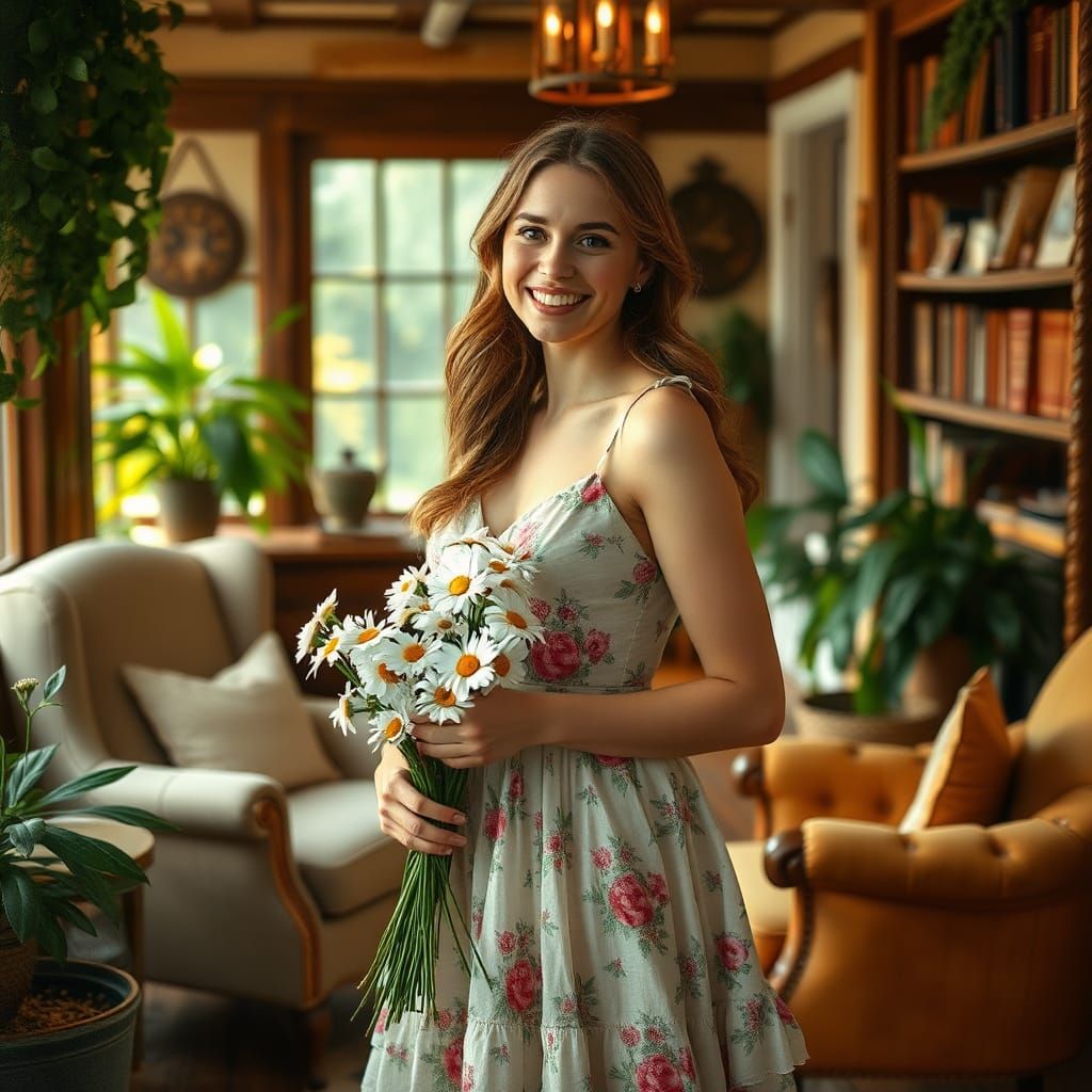 Woman with Daisies in Impressionist Style