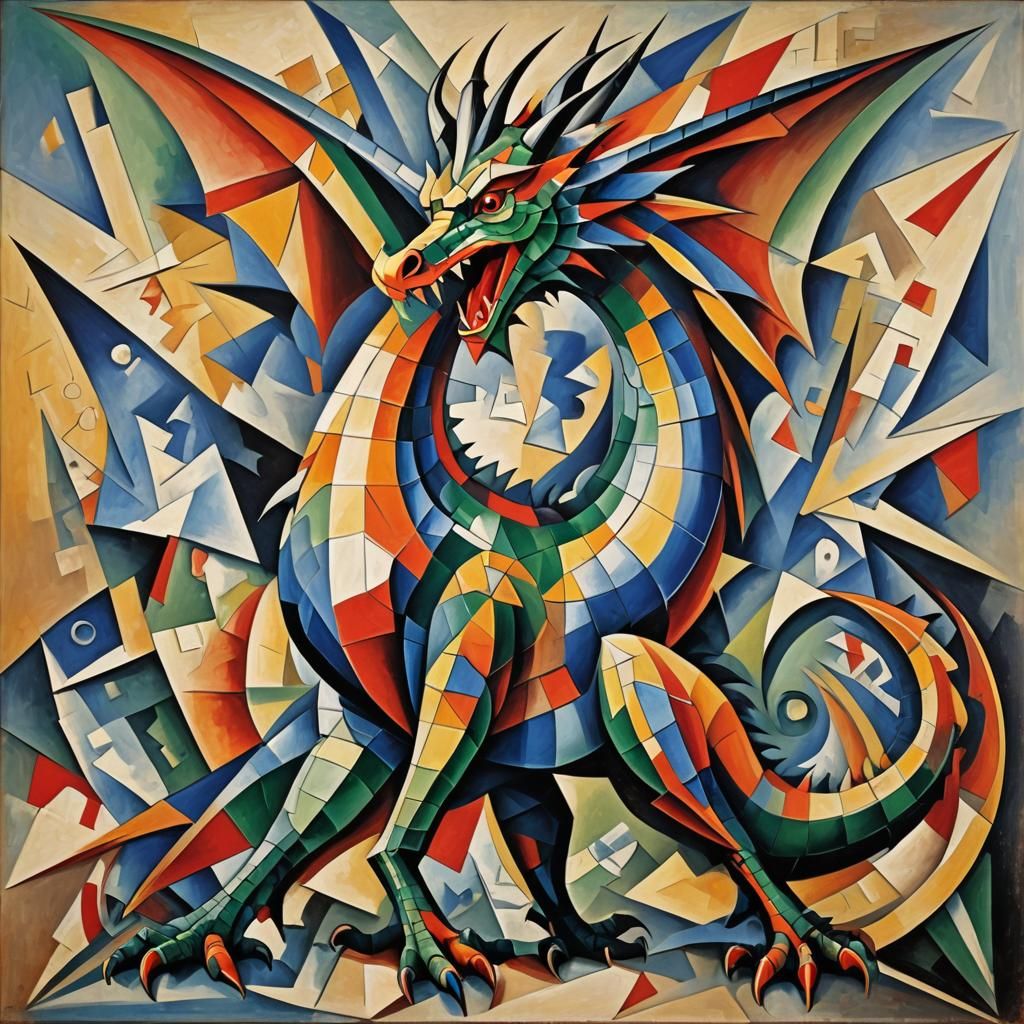 Abstract Cubist Dragon Inspired by Kurasov and Gleizes