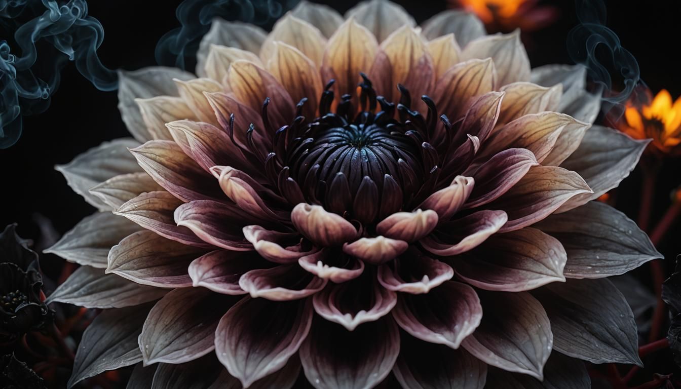 Glowing Smoky Black Dahlia in Luminism Style