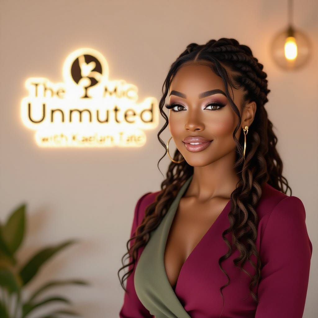 Beautiful Black Woman Posing for Podcast Portrait