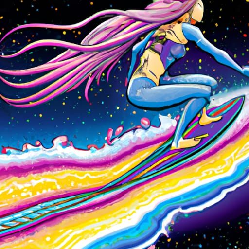 Surfer Girl Rides a Wave in Space