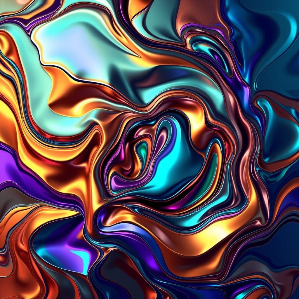 Dynamic Liquid Metal Flow in Cubist Art Deco Style