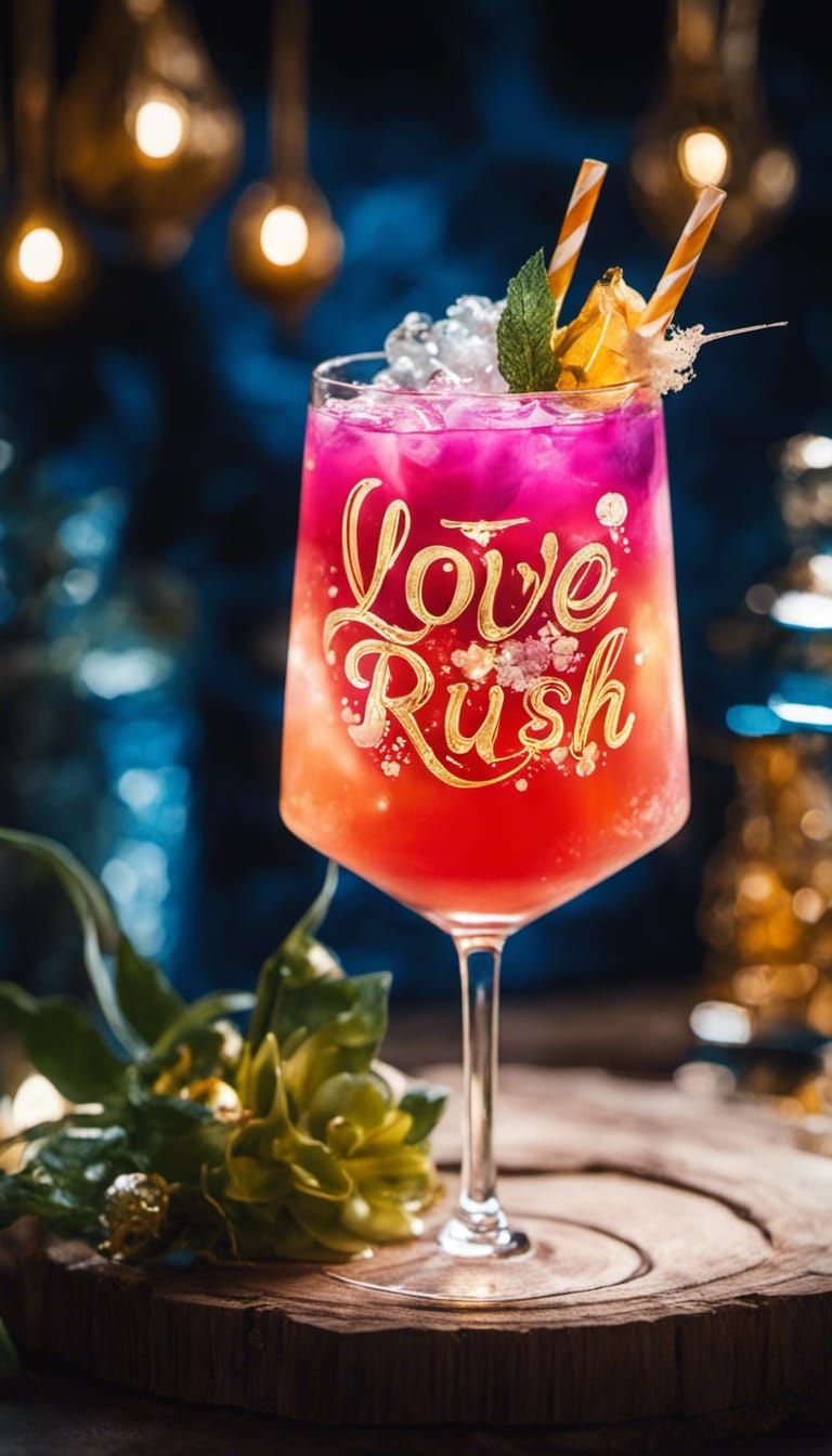 Bioluminescent Love Rush Cocktail in Watercolor Style