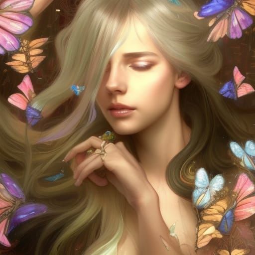 Fae Princess Portrait in Hyperdetailed Art Nouveau Style