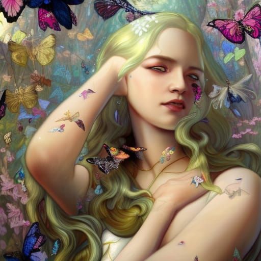 Fae Princess Portrait with Butterflies in Artgerm Style
