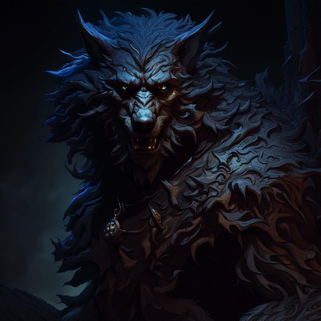 Hyperdetailed Wolfman in Dark Fantasy Style