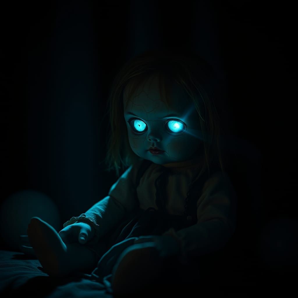 Haunting Dark Fantasy Doll with Glowing Eyes