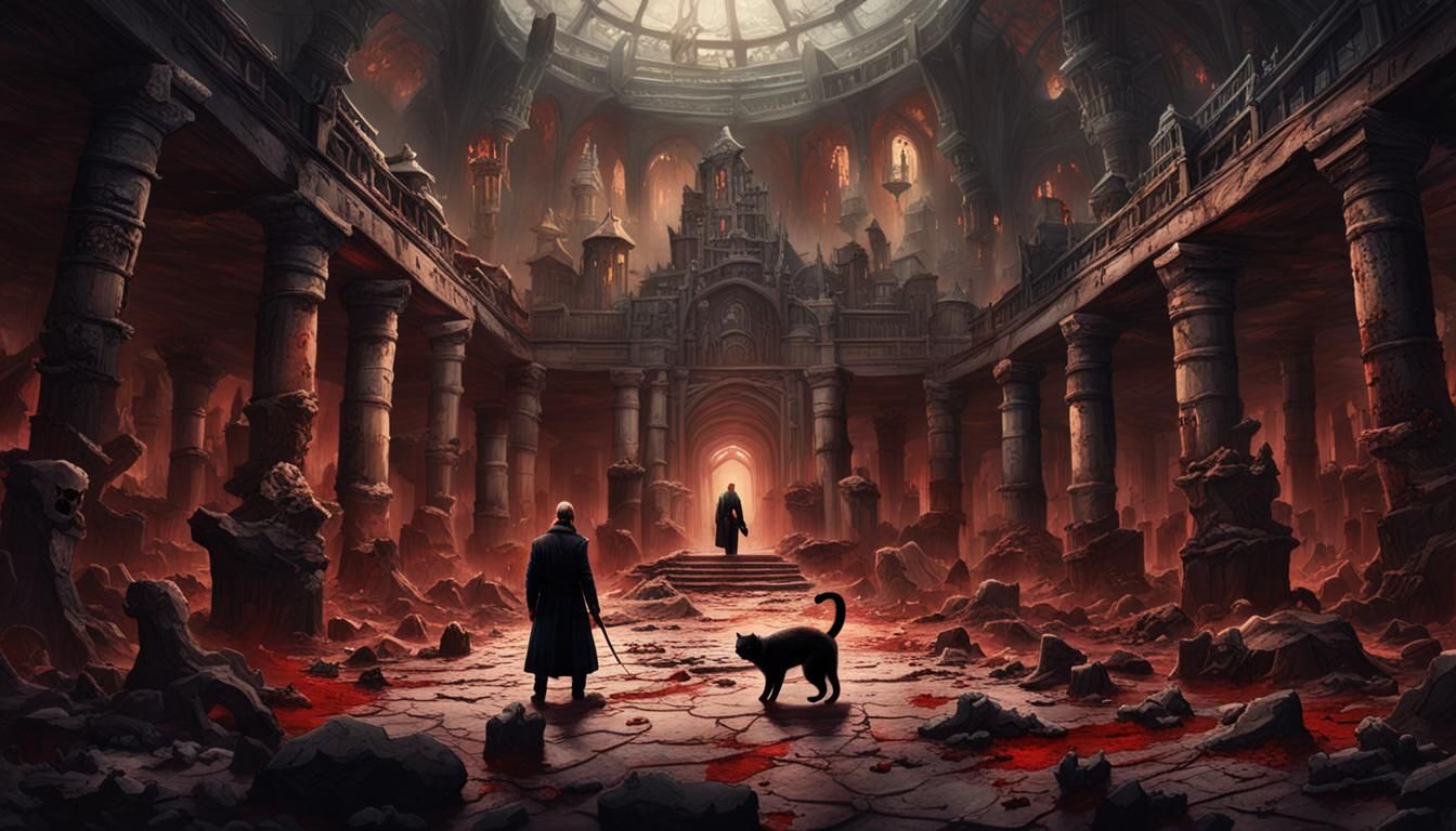 Subterranean City of Bones with Black Cat