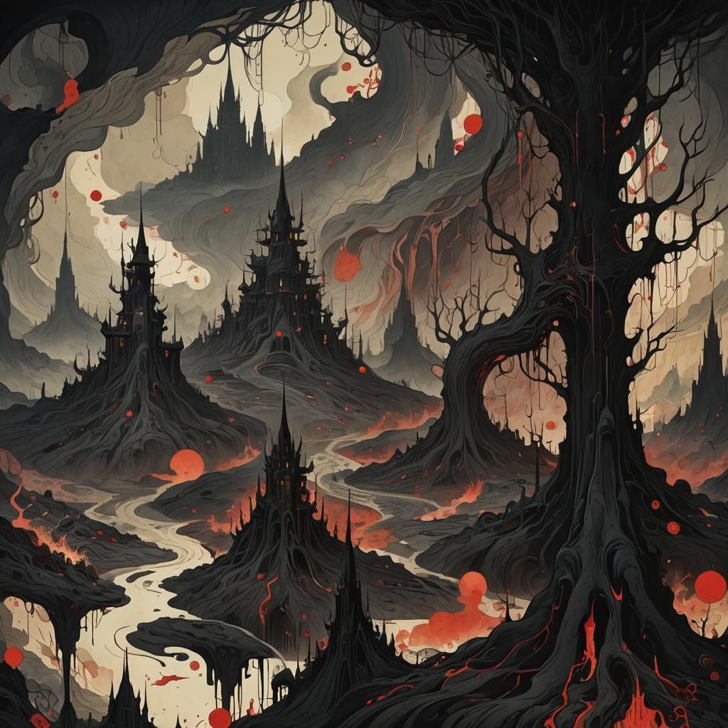 Ominous Oily Sludge Emanating Evil, in Symbolist Art