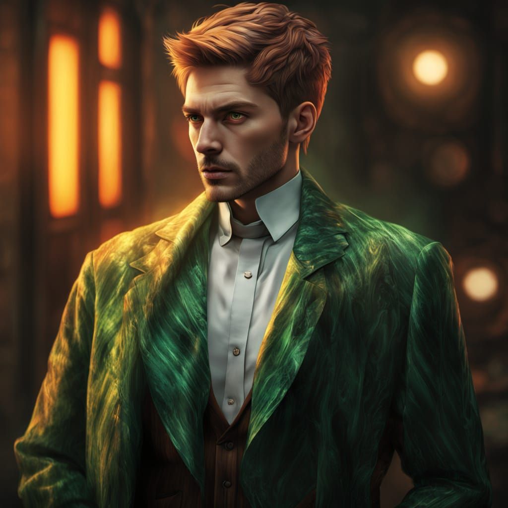 Hyper-Realistic Portrait of a Man with Feline Eyes