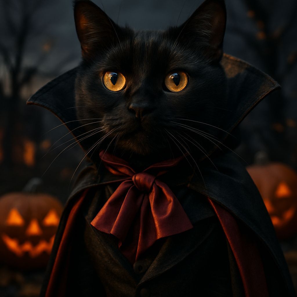 Black Cat Vampire Halloween Portrait