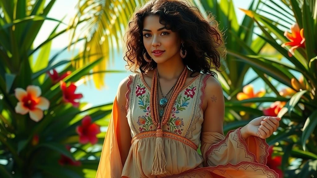 Boho Woman in Tropical Paradise: Surrealist Style