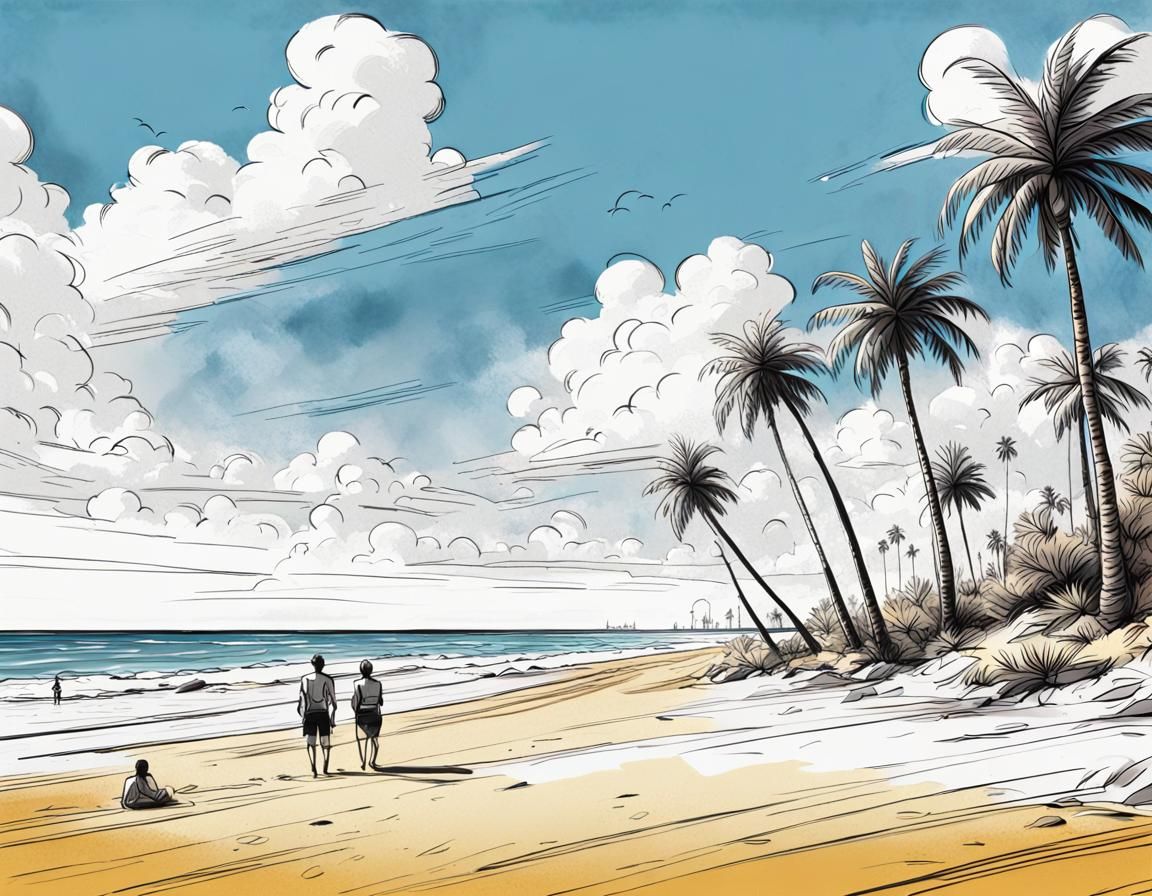 Sunny Beach Scene in Expressive Sketch Style