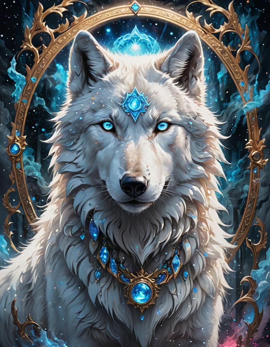 Glowing-Eyed White Wolf Anime Portrait