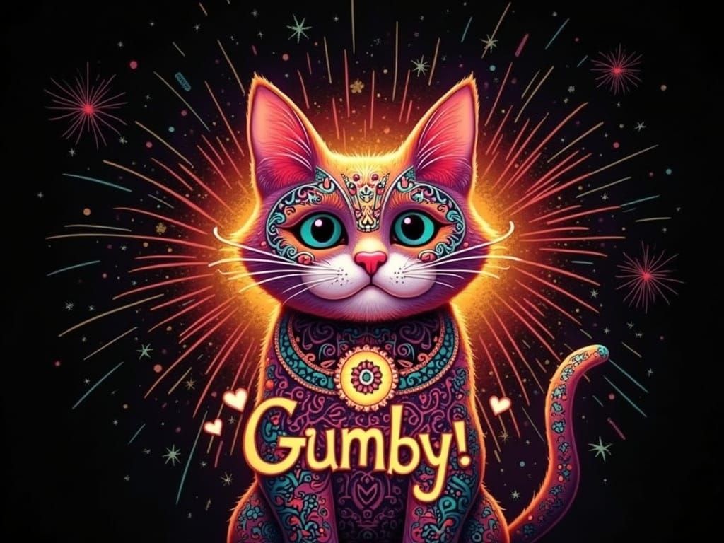 Whimsical Feline in Vibrant Paisley Patterns