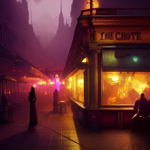 Night Cafe Concept Art in Art Nouveau Style