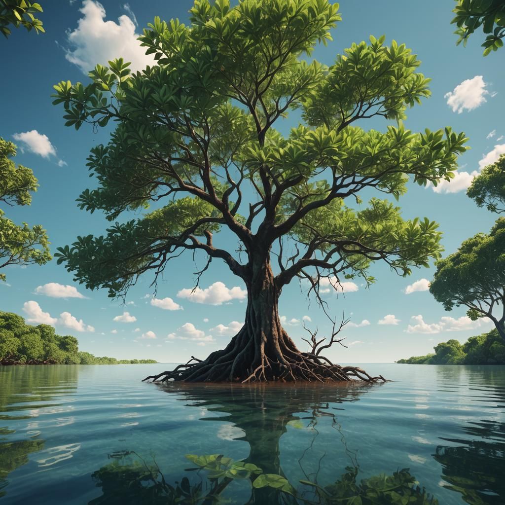 Mangrove Tree in Reddish Water: Fantasy Concept Art