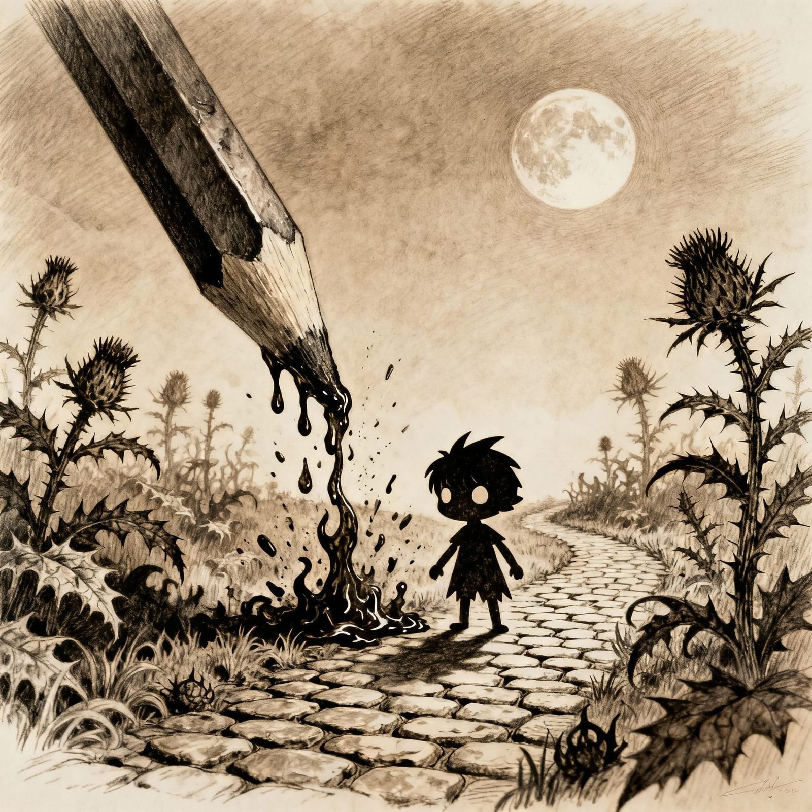 Pencil Tip Transforms Into Dark Fantasy World